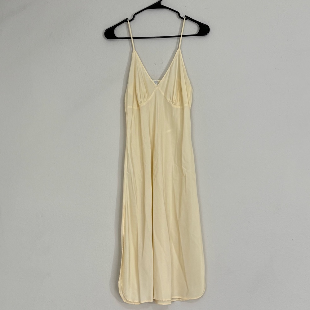 Vintage Union-made 1970s Lady Lynne Slip Dress Strapless Ivory Side Slit Medium